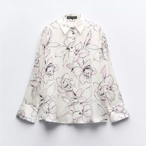 Zara Cream and Pink Floral Blouse